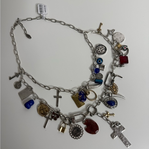 Free People - Silver Maxamillion Charm Necklace Cross my heart - NWT - Picture 5 of 10